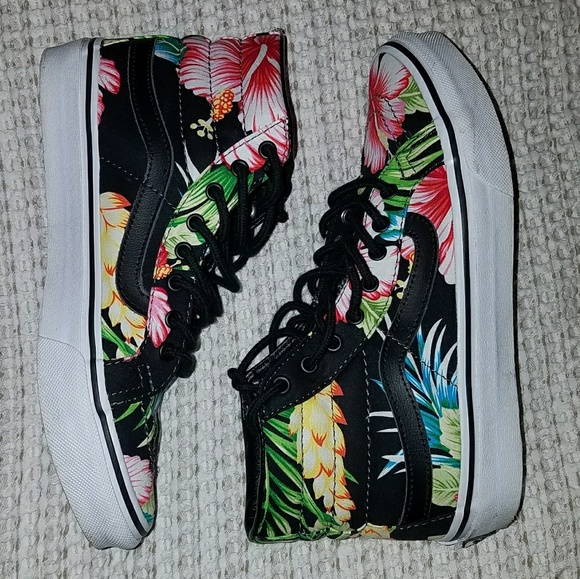 hawaiian floral high top vans